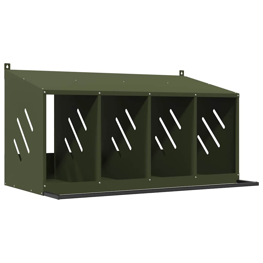 Nido para gallinas con 4 compartimentos de metal verde oliva