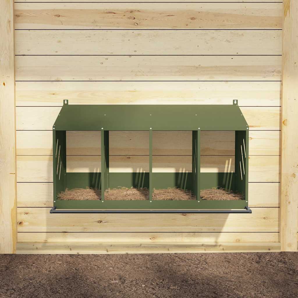 Nido para gallinas con 4 compartimentos de metal verde oliva