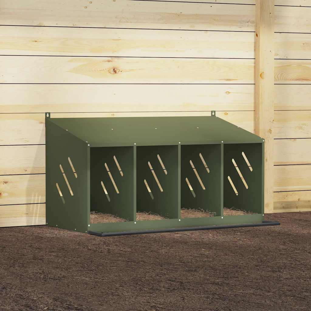 Nido para gallinas con 4 compartimentos de metal verde oliva