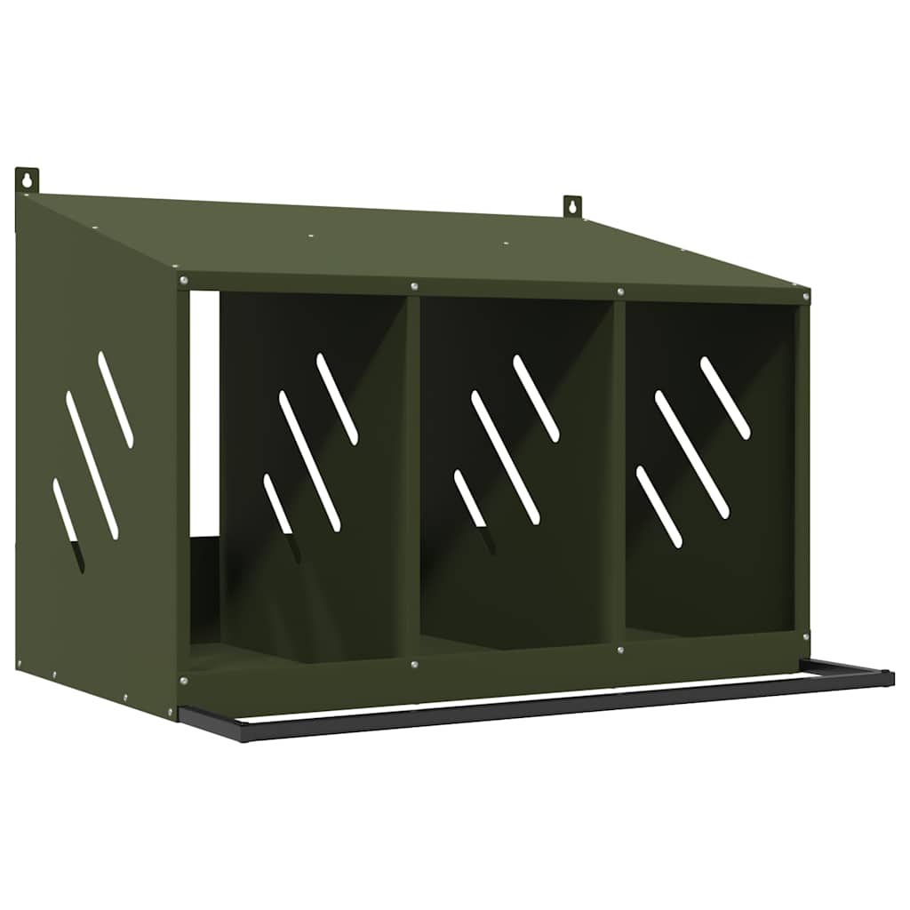 Nido para gallinas con 3 compartimentos de metal verde oliva