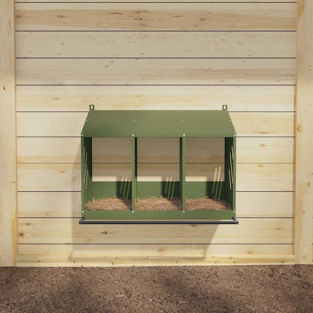 Nido para gallinas con 3 compartimentos de metal verde oliva