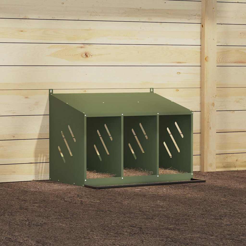 Nido para gallinas con 3 compartimentos de metal verde oliva