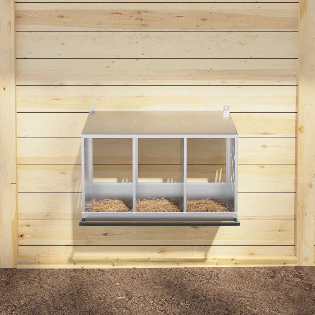Nido para gallinas con 3 compartimentos plateado galvanizado
