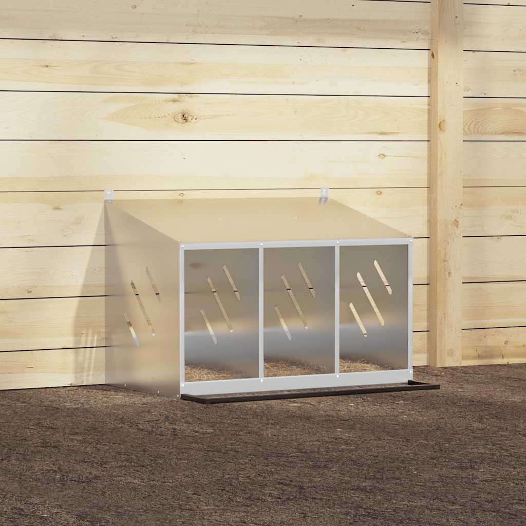 Nido para gallinas con 3 compartimentos plateado galvanizado