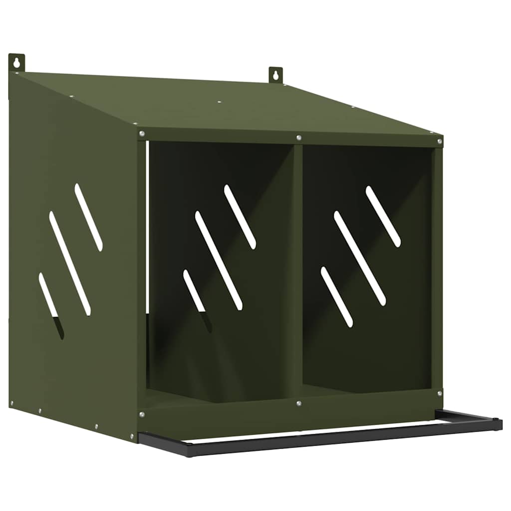 Nido para gallinas con 2 compartimentos de metal verde oliva