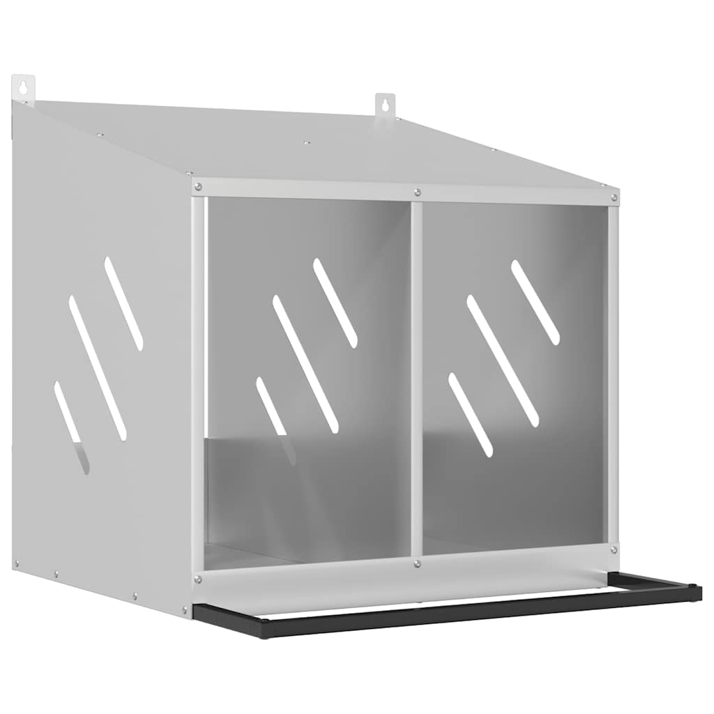 Nido para gallinas con 2 compartimentos plateado galvanizado