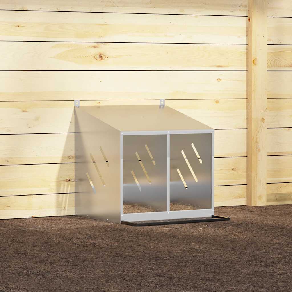 Nido para gallinas con 2 compartimentos plateado galvanizado