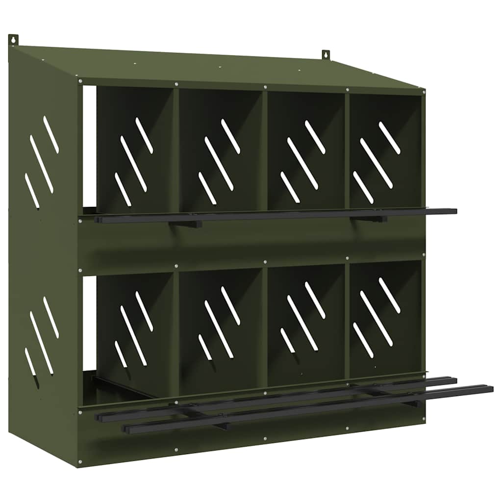 Nido para gallinas con 8 compartimentos de metal verde oliva