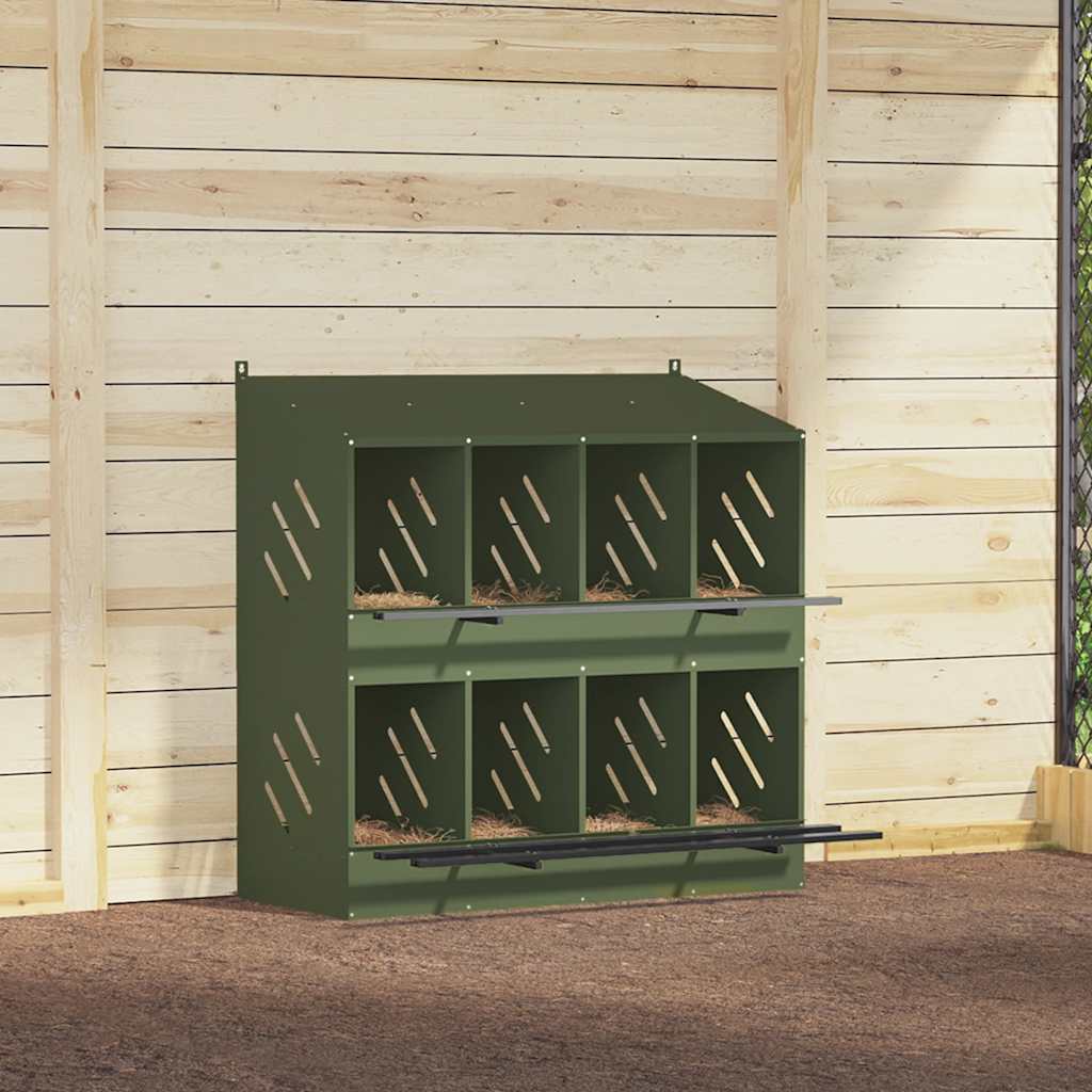 Nido para gallinas con 8 compartimentos de metal verde oliva