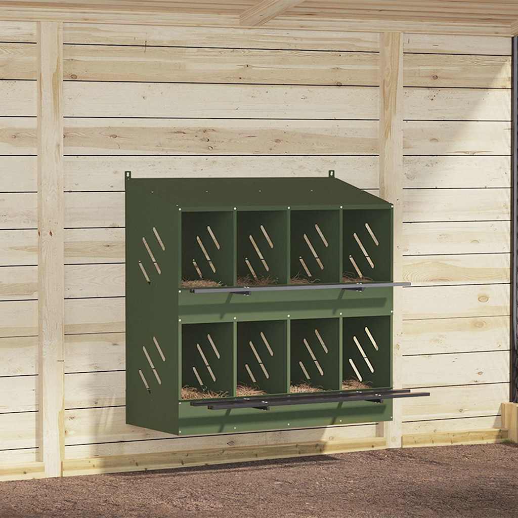 Nido para gallinas con 8 compartimentos de metal verde oliva