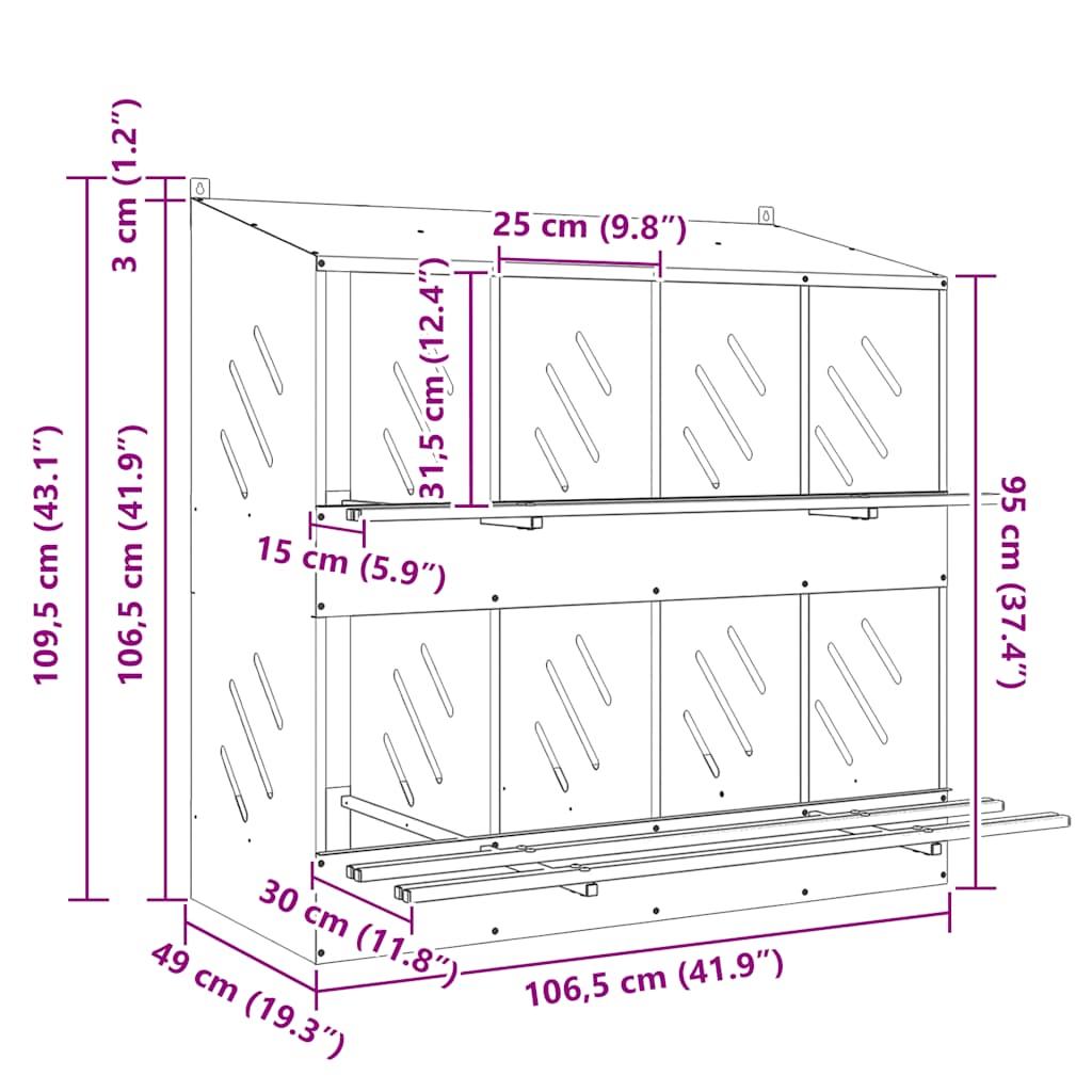 Nido para gallinas con 8 compartimentos plateado galvanizado