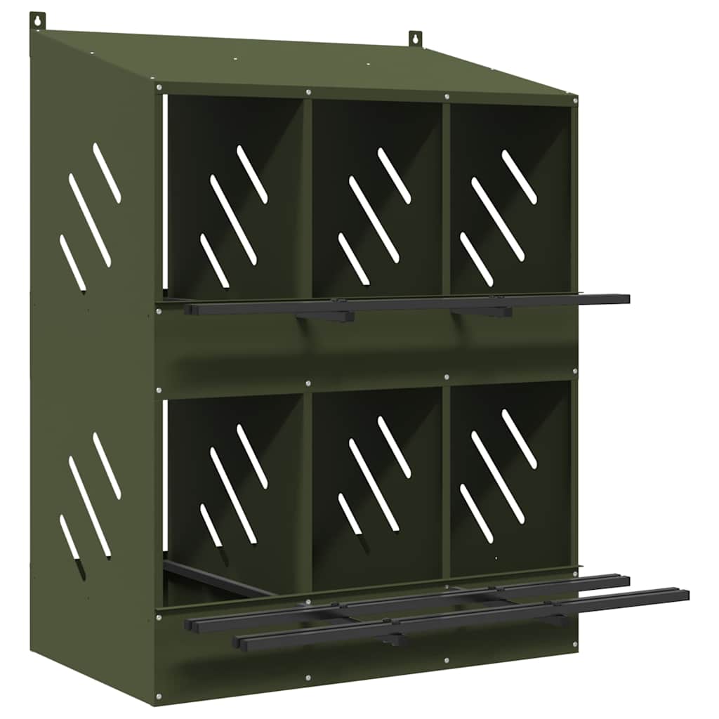Nido para gallinas con 6 compartimentos de metal verde oliva
