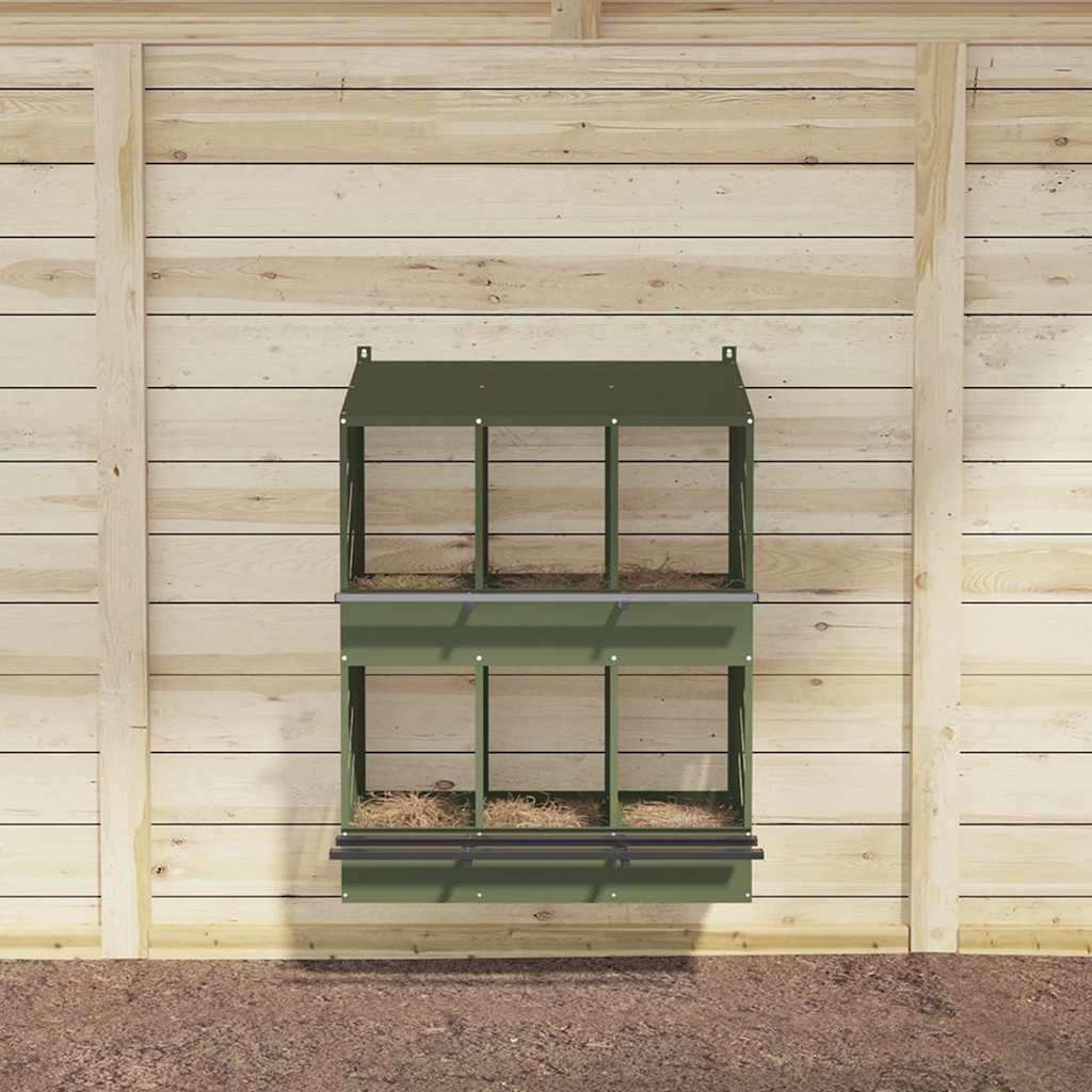 Nido para gallinas con 6 compartimentos de metal verde oliva