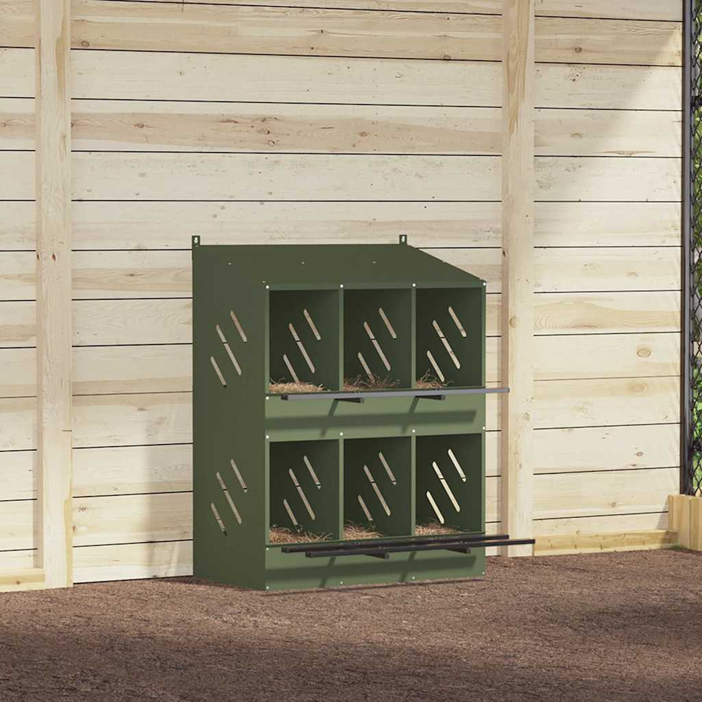 Nido para gallinas con 6 compartimentos de metal verde oliva