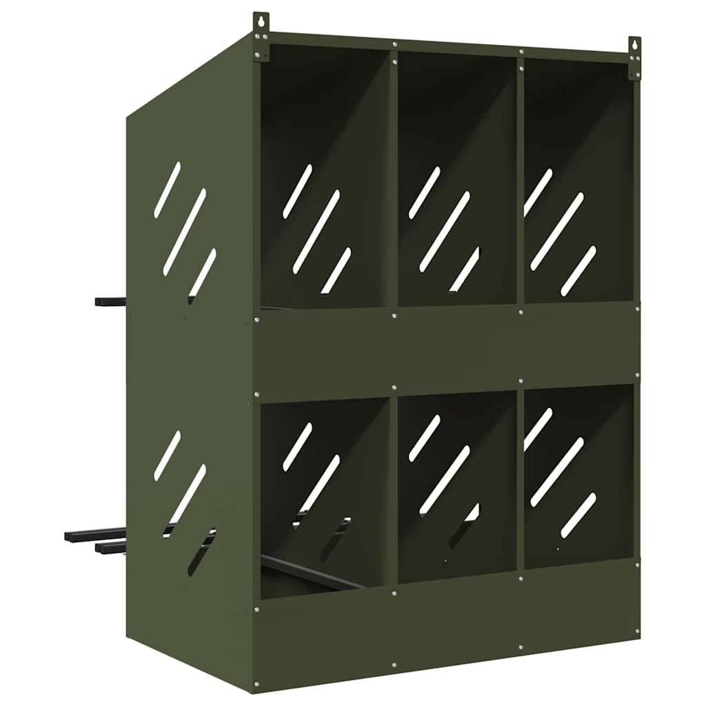 Nido para gallinas con 6 compartimentos de metal verde oliva