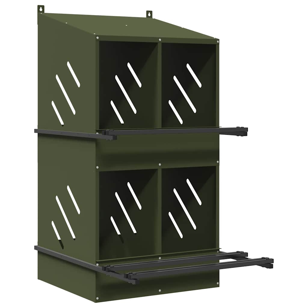 Nido para gallinas con 4 compartimentos de metal verde oliva