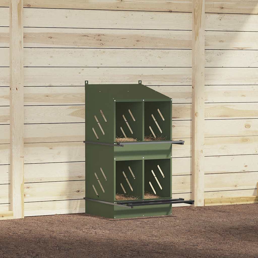 Nido para gallinas con 4 compartimentos de metal verde oliva