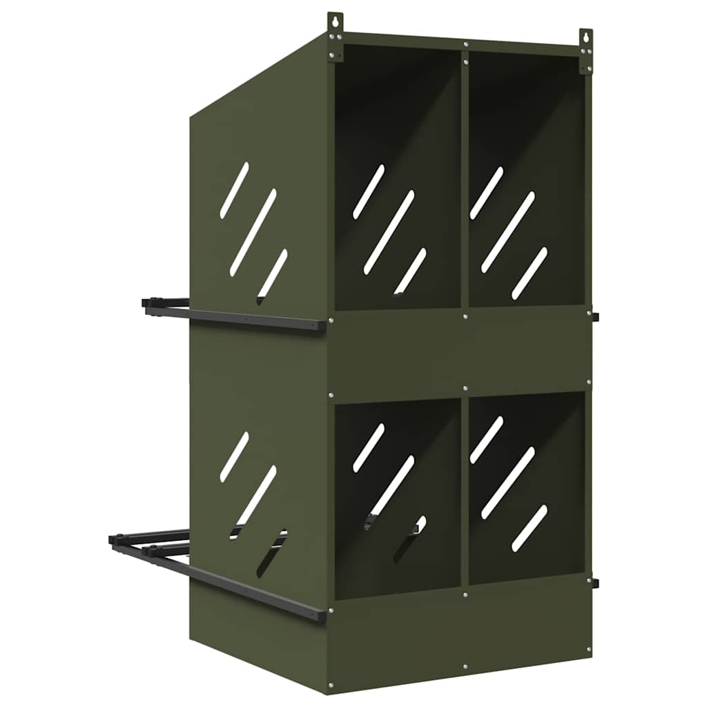 Nido para gallinas con 4 compartimentos de metal verde oliva