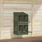 Olive green metal hen nesting box with 4 compartments