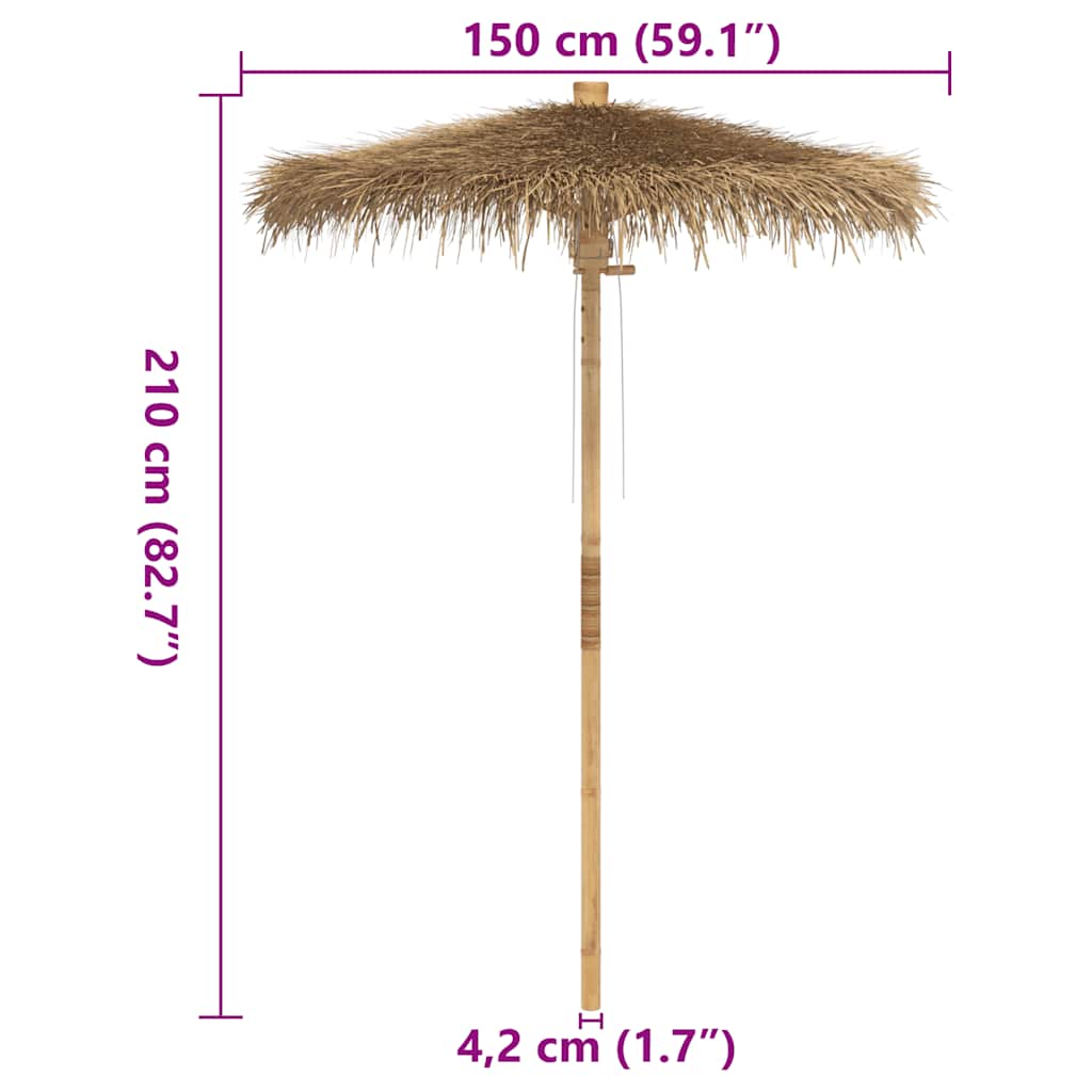 Sombrilla Tiki con dosel de hojas de plátano de bambú de 150 cm