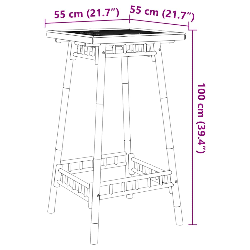 Square outdoor bamboo bar table 55x55x100 cm