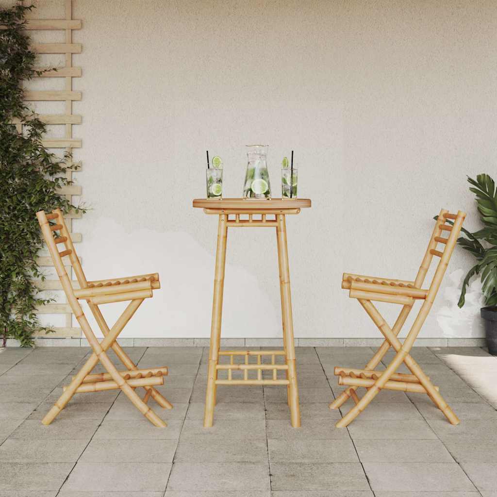 Conjunto de bar para exterior de 3 piezas plegable de bambú