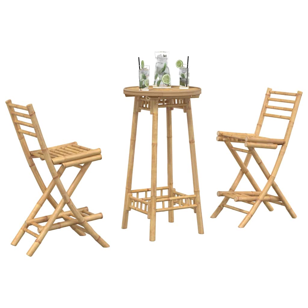 Conjunto de bar para exterior de 3 piezas plegable de bambú