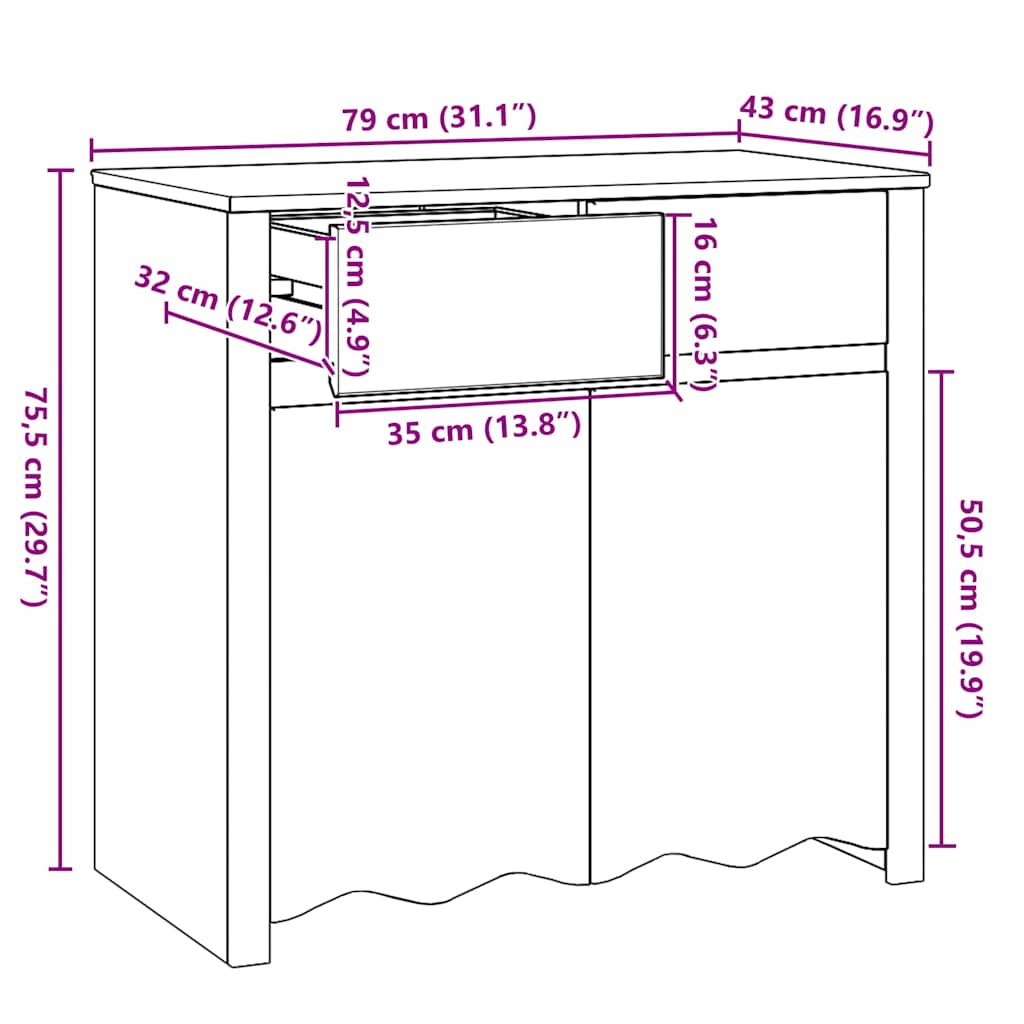 Aparador Drammen 79 x 43 x 75.5 cm Madera maciza de Pino