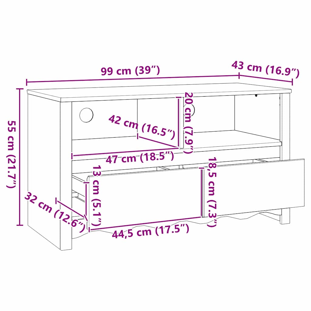 Mueble de TV con cajón Drammen Roble 99 x 43 x 55 cm