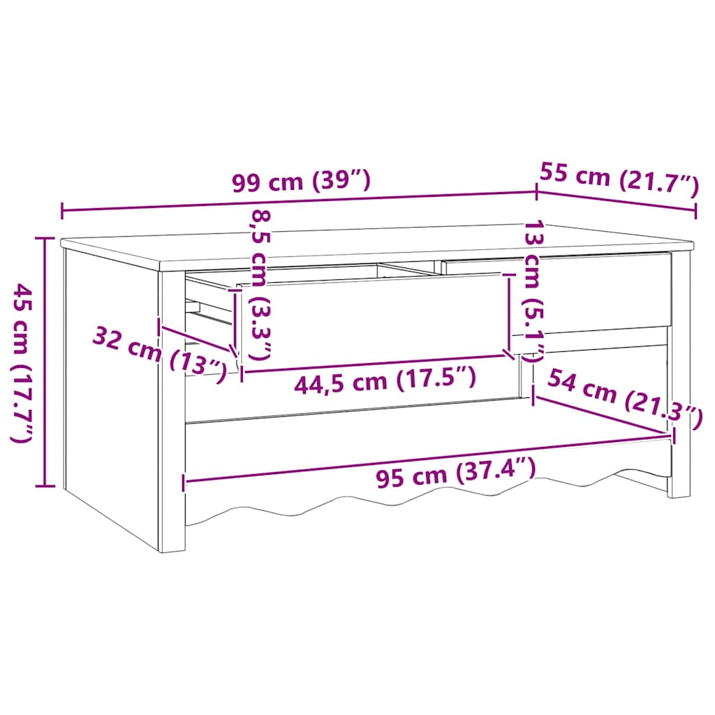 Mesa de Café con cajón Drammen Roble 99 x 55 x 45 cm
