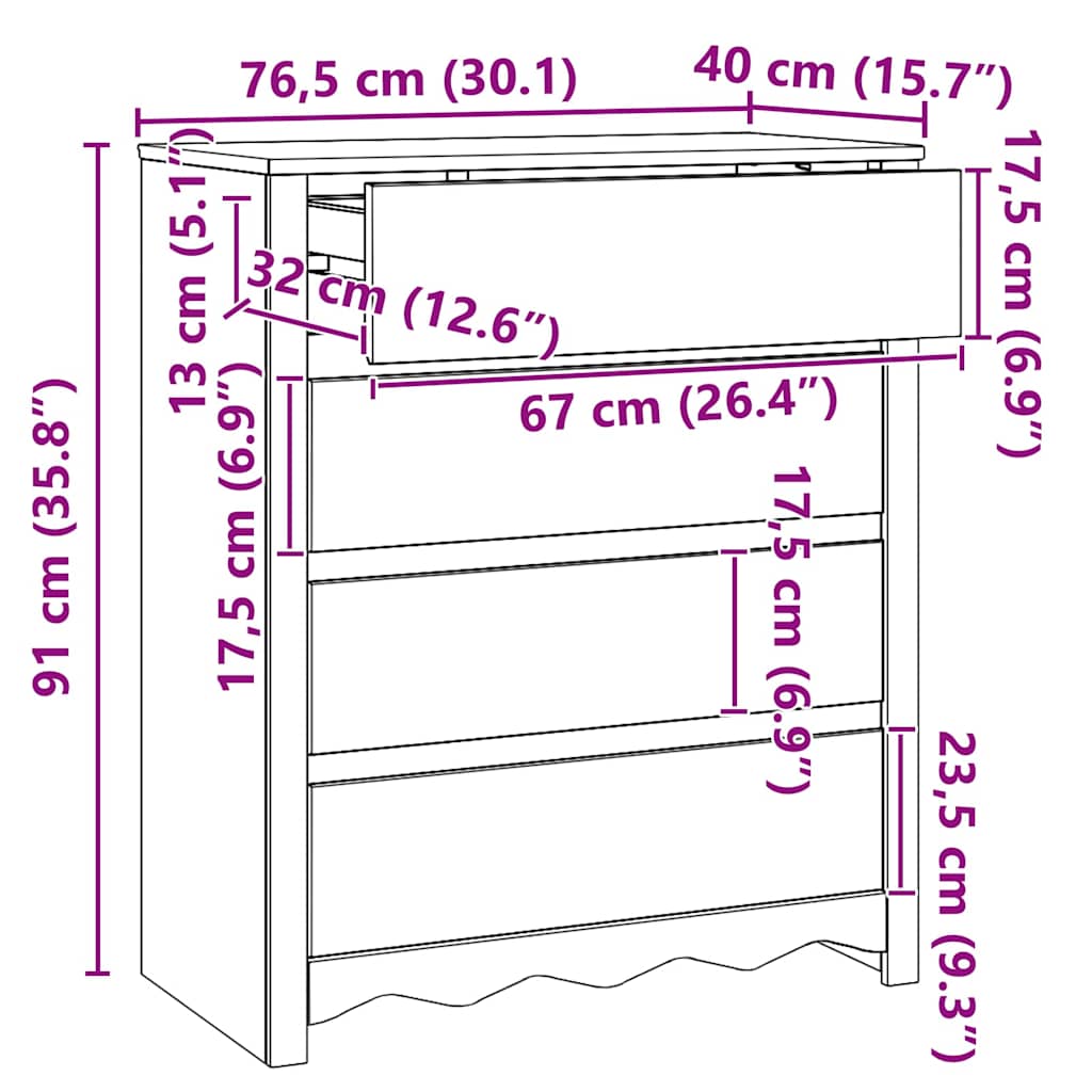 Cajonera Drammen 76,5 x 40 x 91 cm Madera maciza de Pino