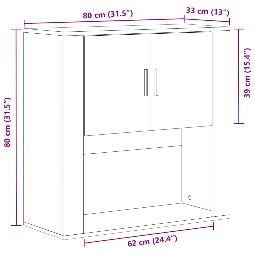 Armario de Pared con estante Madera envejecida 80 x 33 x 80 cm