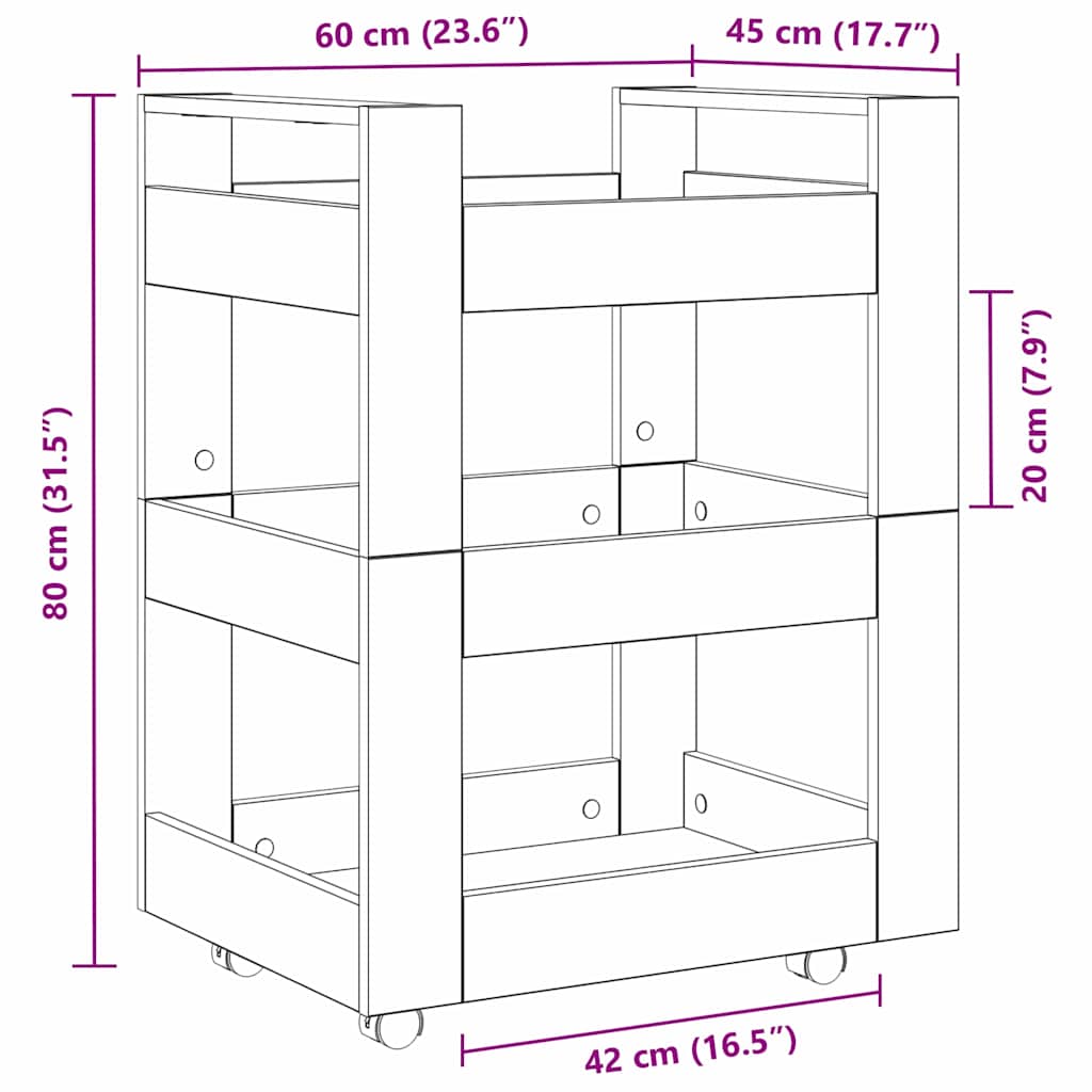 Carro de Cocina Madera de roble 60 x 45 x 80 cm