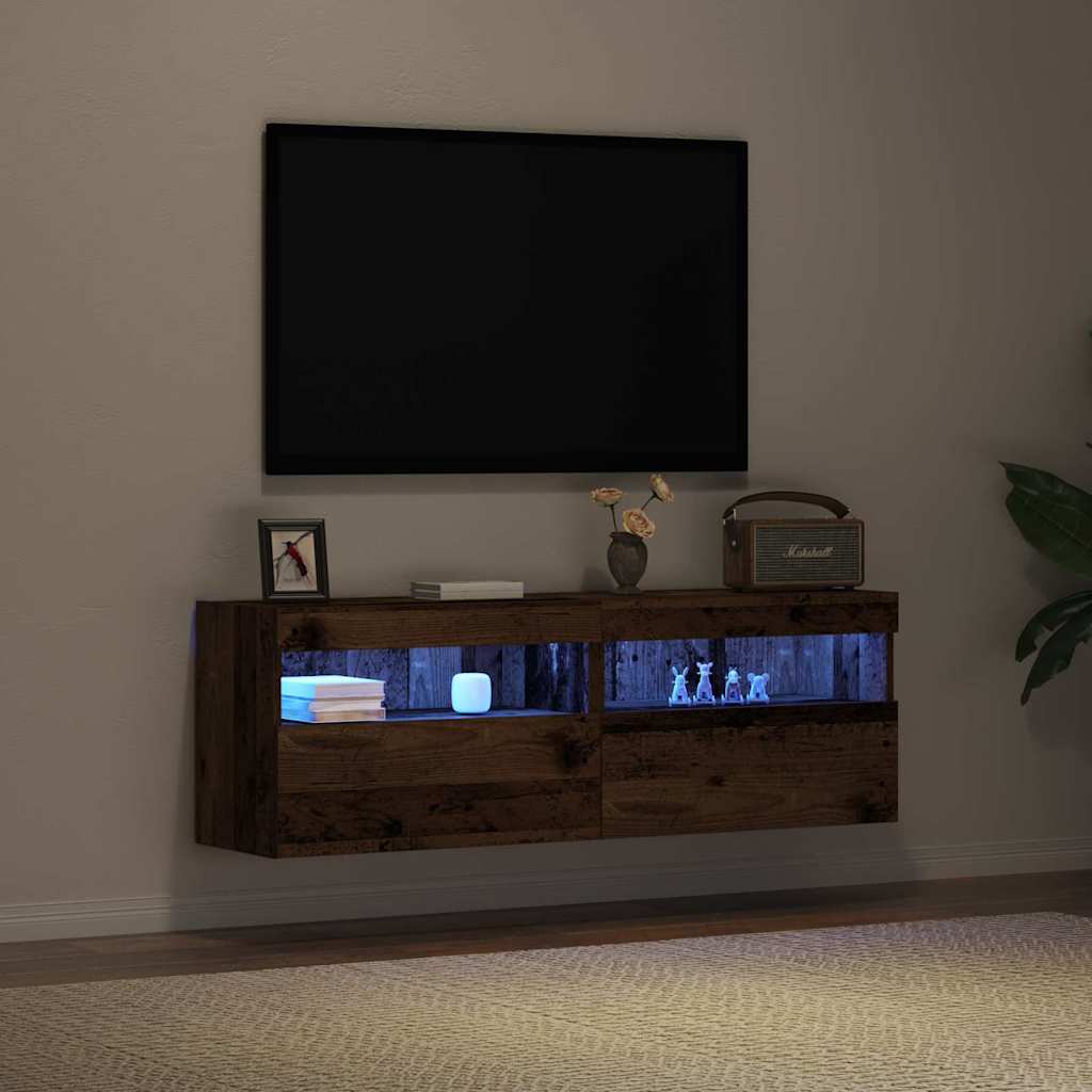 Mueble de TV Montado en la Pared 2 pcs Madera envejecida