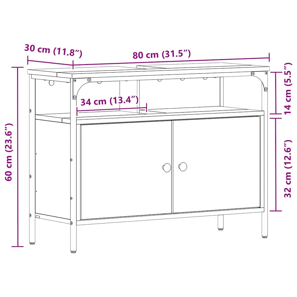 Gabinete de Lavabo para Baño Madera vieja 80 x 30 x 60 cm