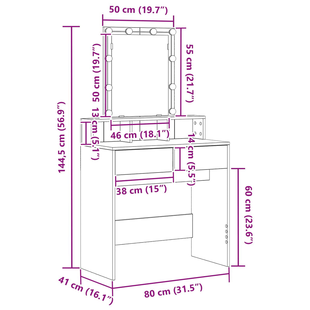 Mesa de Tocador con cajón Madera Vieja 80 x 41 x 144.5 cm