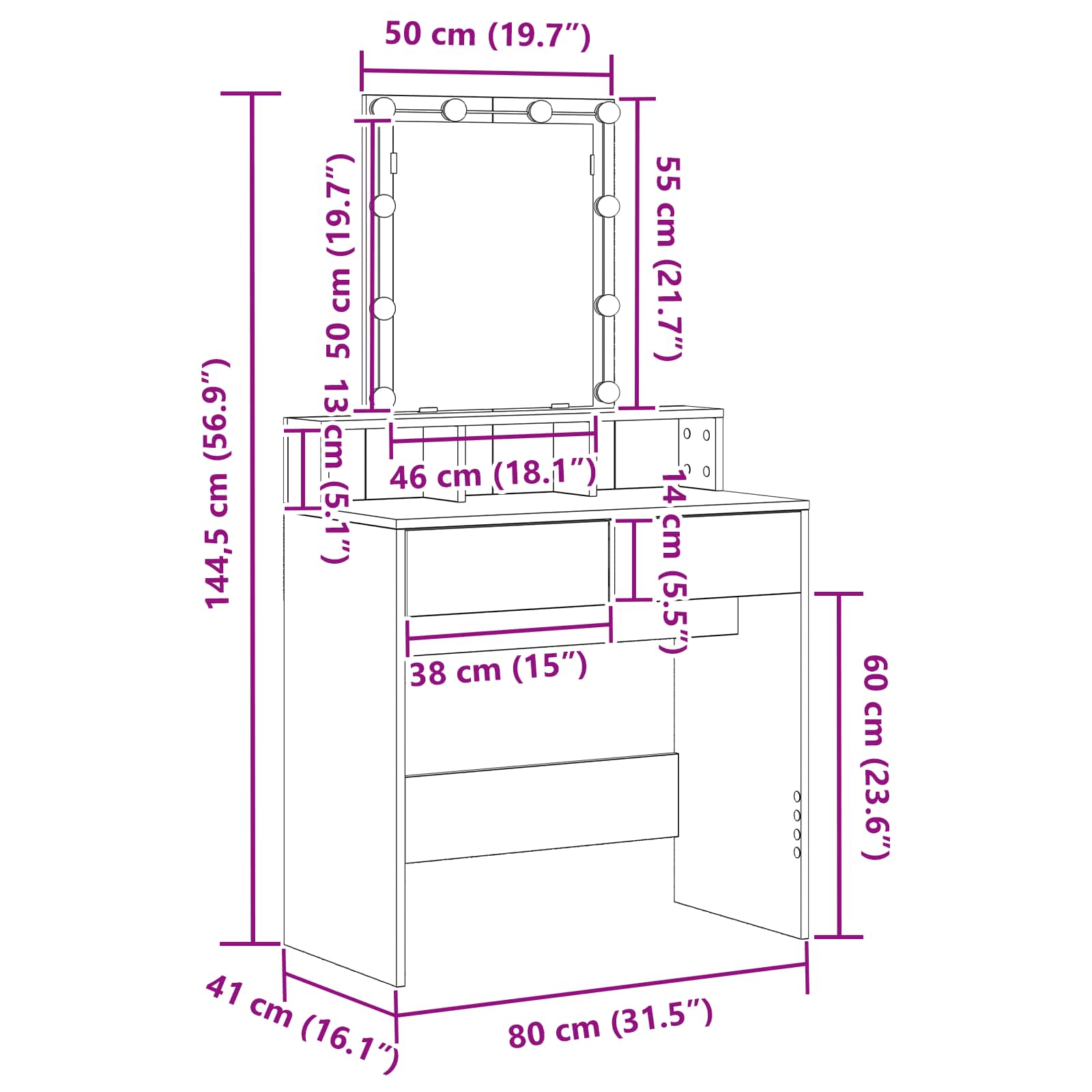 Mesa de Tocador con cajón Madera Vieja 80 x 41 x 144.5 cm