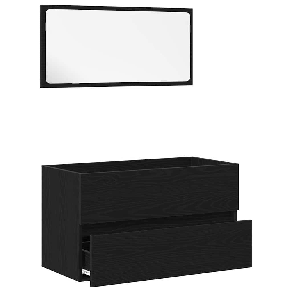 Juego de muebles de baño 2 pcs Roble Negro Madera contrachapada