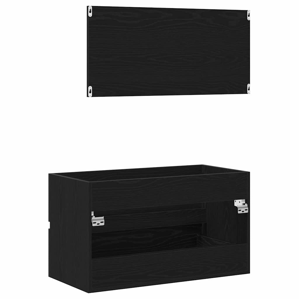 Juego de muebles de baño 2 pcs Roble Negro Madera contrachapada