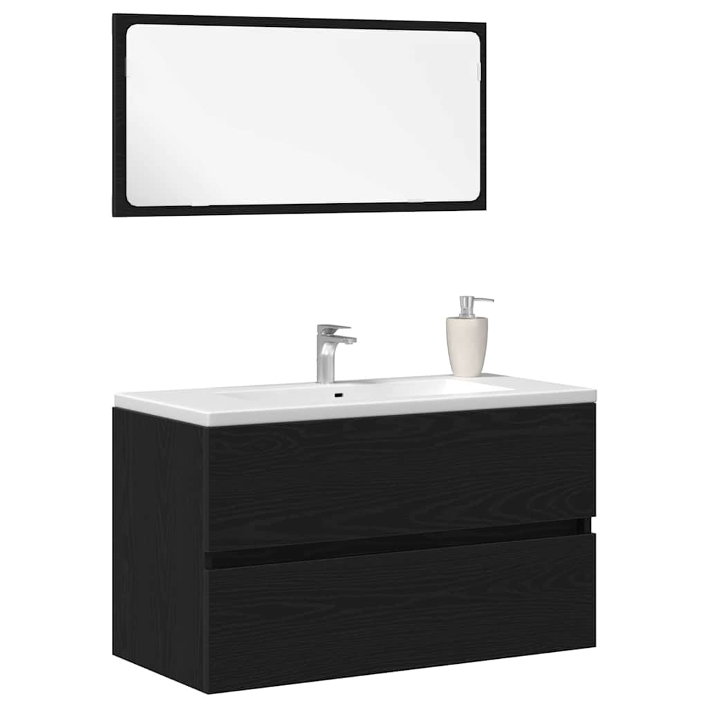 Juego de muebles de baño 2 pcs Roble Negro Madera contrachapada