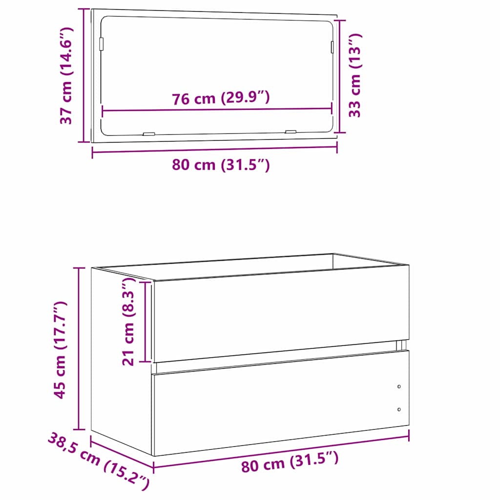 Juego de muebles de baño 2 pcs Roble Negro Madera contrachapada