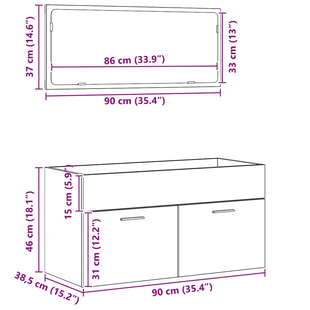 Juego de muebles de baño 2 pcs Roble Negro Madera contrachapada