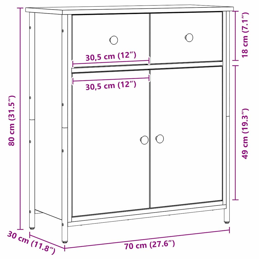 Aparador Roble Negro 70 x 30 x 80 cm Madera de ingeniería