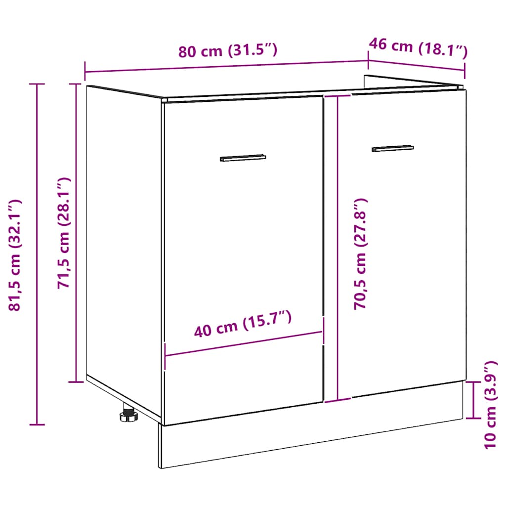 Mueble Bajo para Fregadero Roble Negro 80x46x81,5 cm Madera Ingenierizada