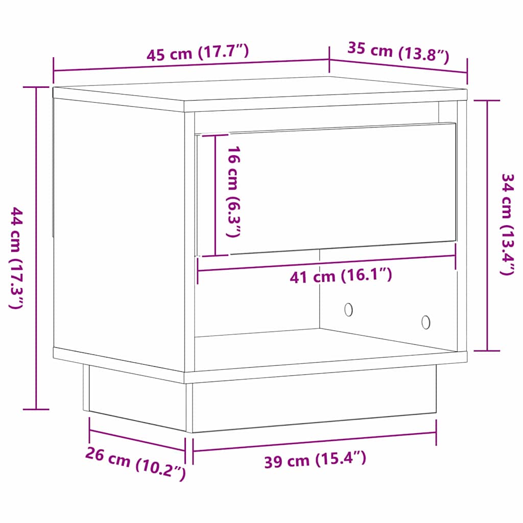 Mesita de Noche con cajón 2 pcs Madera vieja 45 x 34 x 44 cm