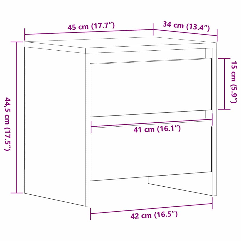 Armario de Noche 2 pcs Roble artesanal 45 x 34 x 44,5 cm