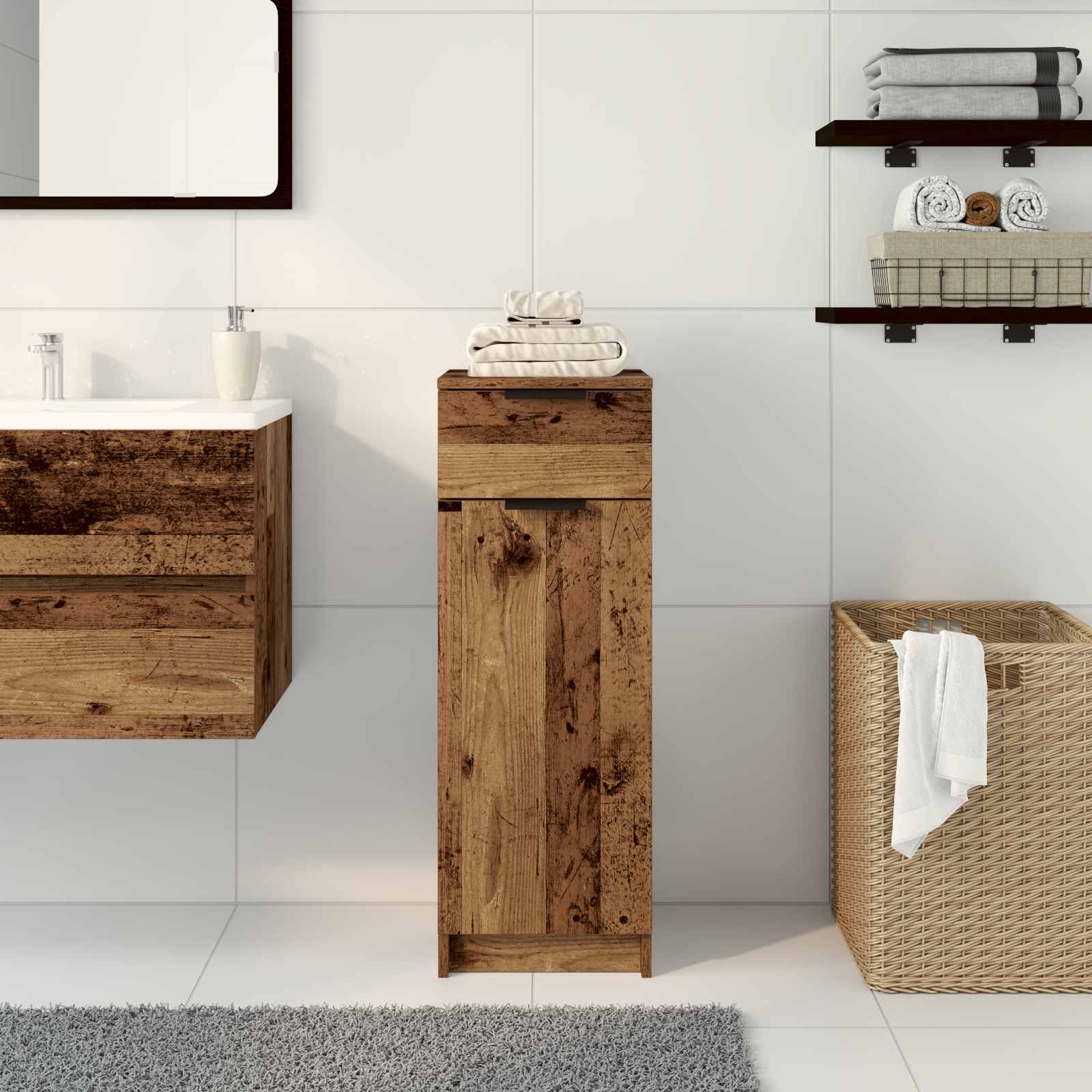 Gabinete de Baño con cajón Madera vieja 32 x 34 x 90 cm