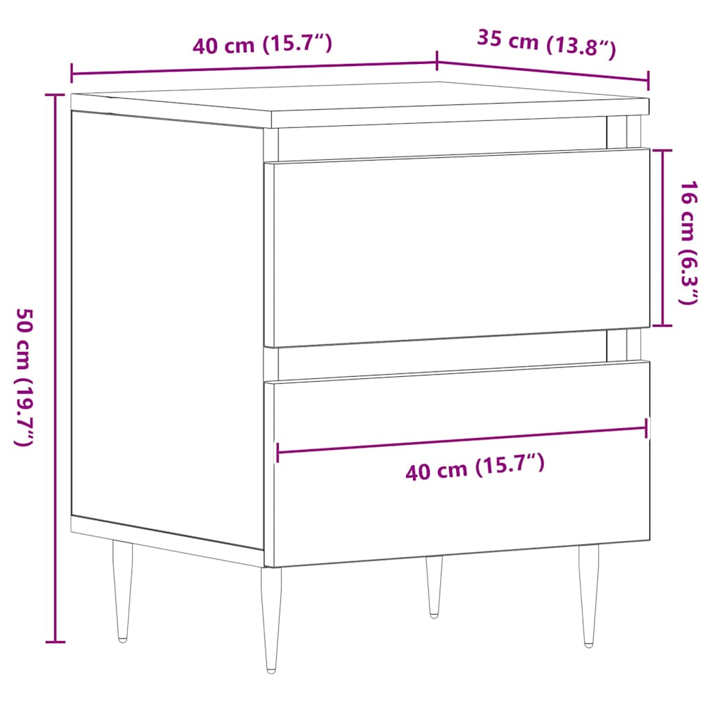 Armario de Noche 2 pcs Roble artesanal 40 x 35 x 50 cm