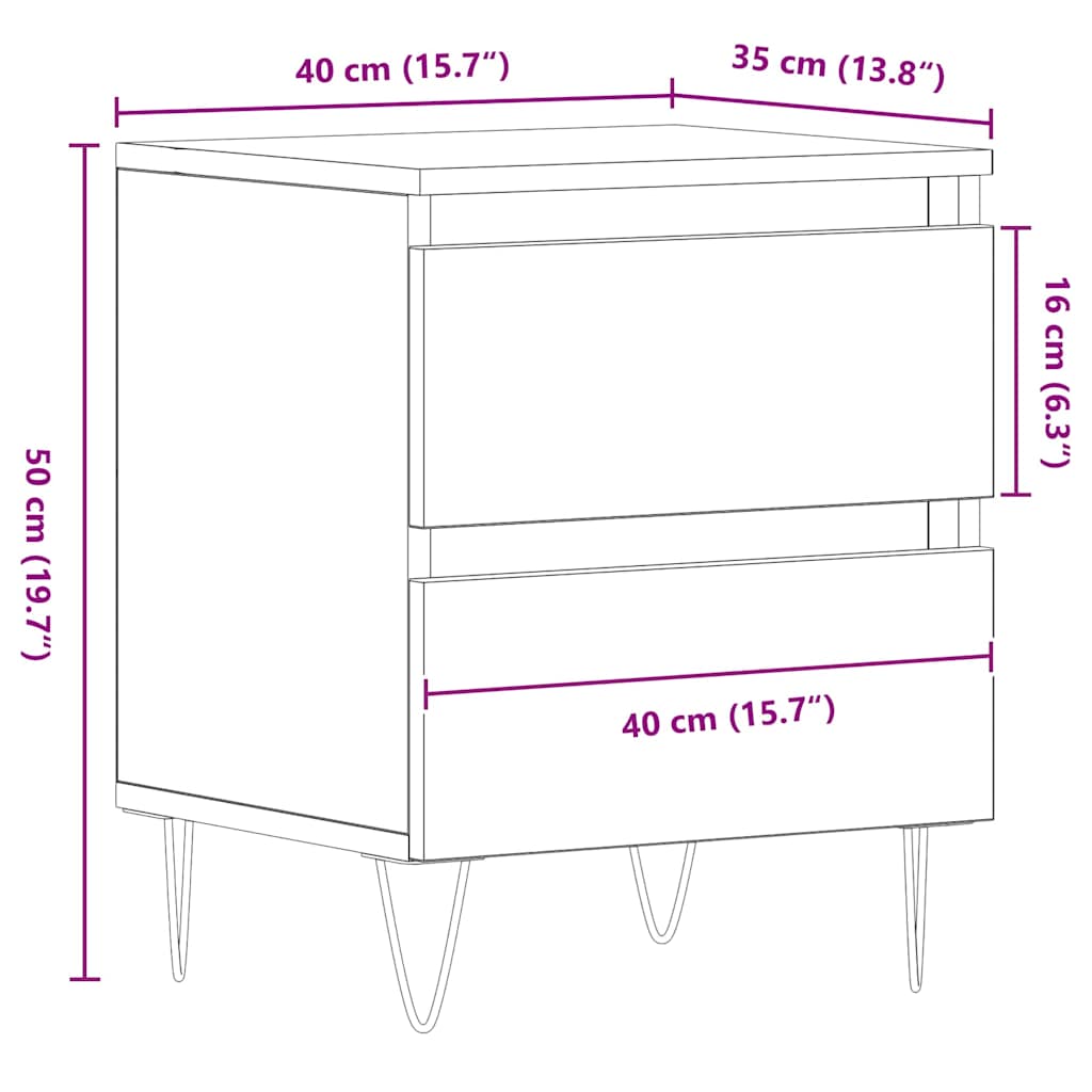 Armario de Noche con cajón 2 pcs Madera vieja 40 x 35 x 50 cm