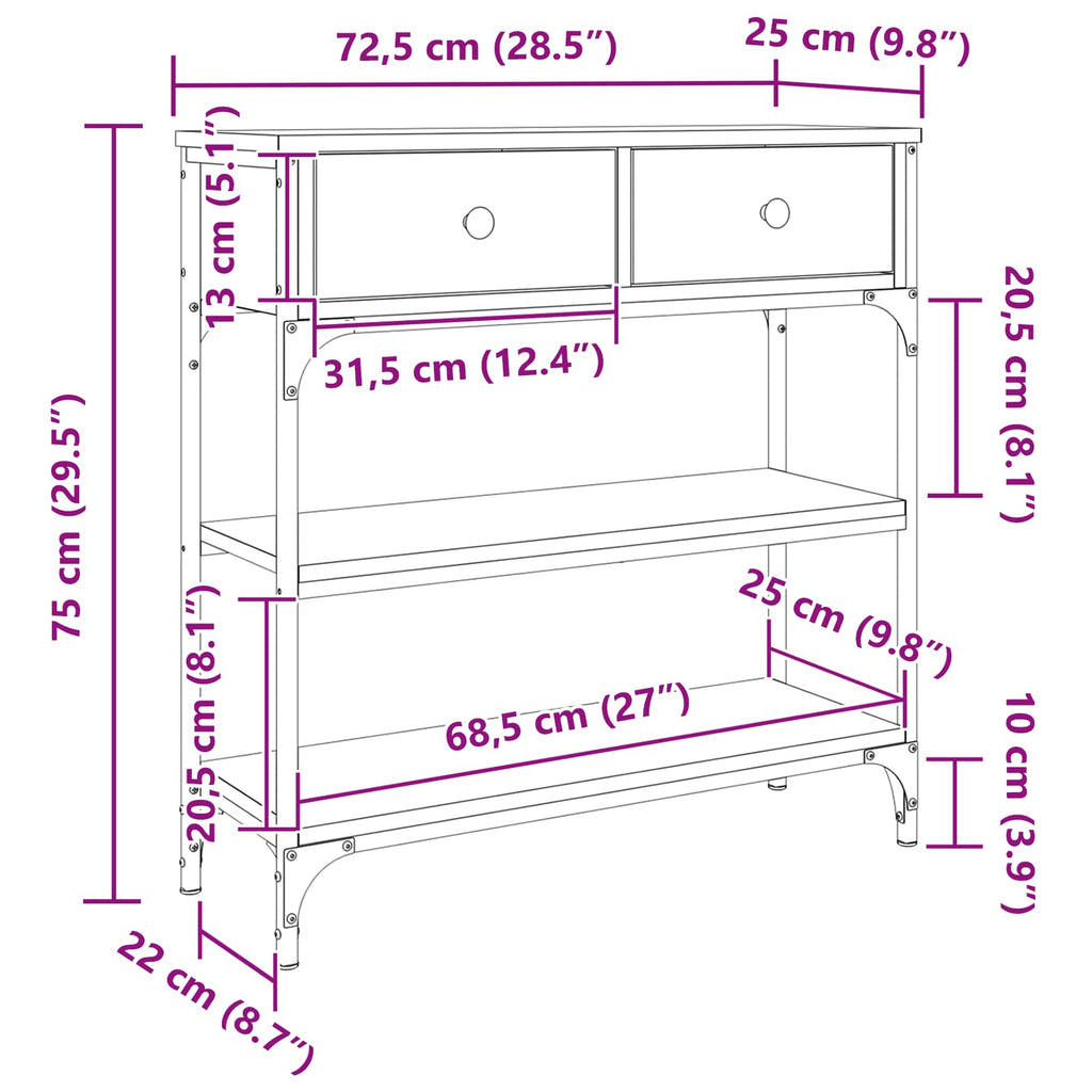 Mesa Consola con cajón Madera vieja 72.5 x 25 x 75 cm